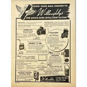 Willoughby Camera Store "Mail Orders for Quick Sure Action"Vintage Print Ad 1949